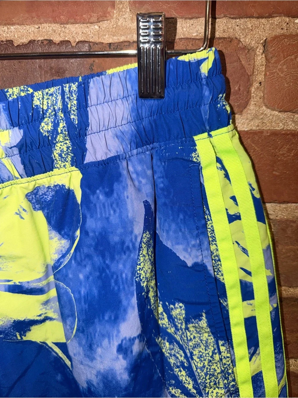 Adidas Men’s Blue & Neon Green Floral Swim Trunks Athletic Shorts